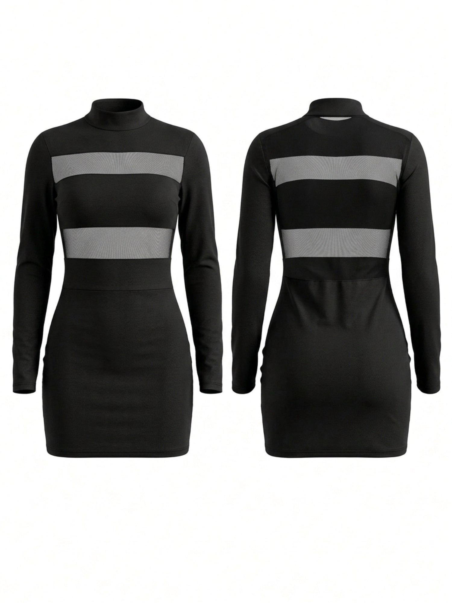 Mesh Cutout Long Sleeve Bodycon Mini Dress