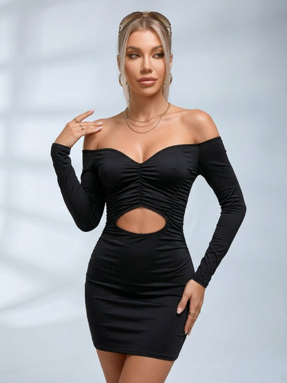 Off Shoulder Ruched Cutout Bodycon Mini Dress