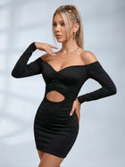 Off Shoulder Ruched Cutout Bodycon Mini Dress
