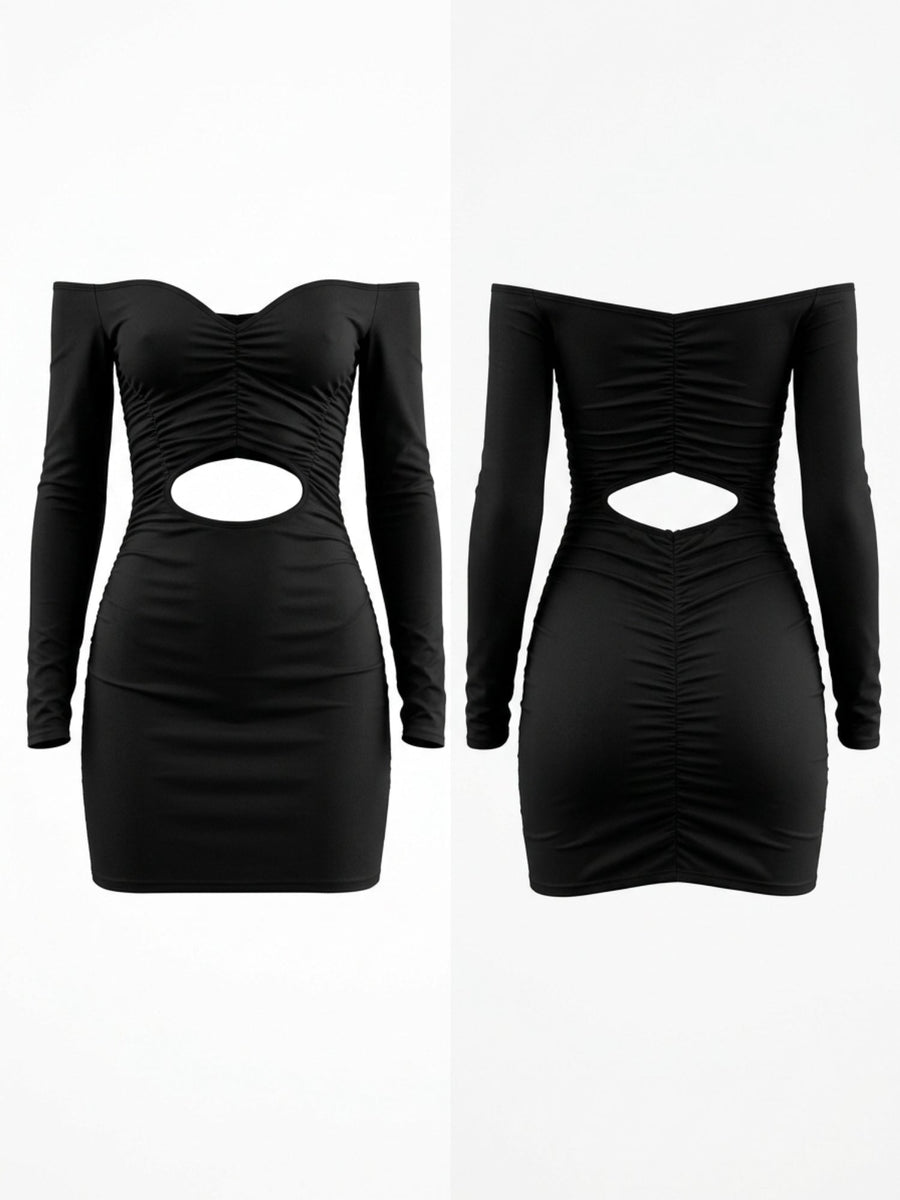 Off Shoulder Ruched Cutout Bodycon Mini Dress