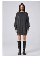 Women's Washed Oversized Crew Neck Sweatshirt Dress