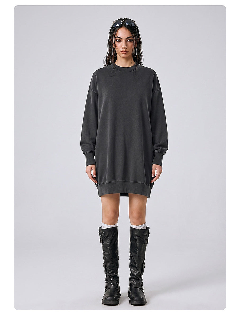 Women's Washed Oversized Crew Neck Sweatshirt Dress