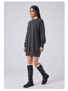 Women's Washed Oversized Crew Neck Sweatshirt Dress
