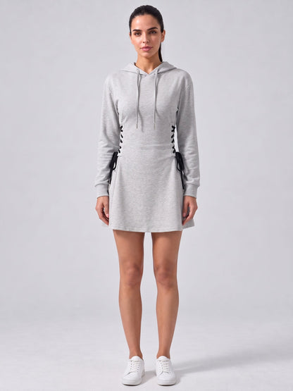 Women's Hooded Mini Dress with Corset-Style Side Lacing