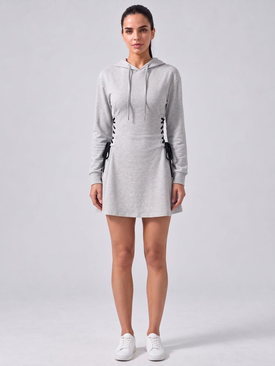 Women's Hooded Mini Dress with Corset-Style Side Lacing