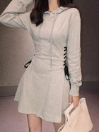 Women's Hooded Mini Dress with Corset-Style Side Lacing