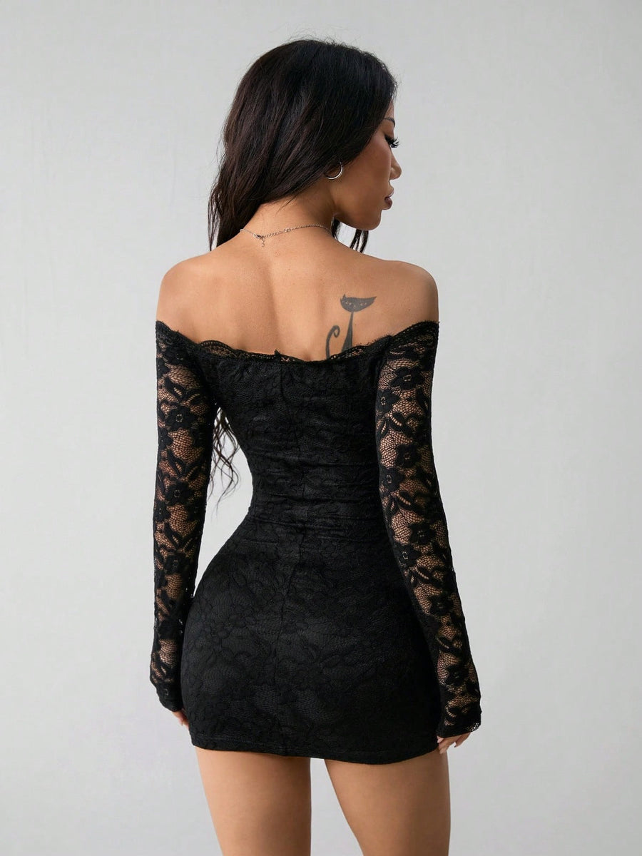 Lace Off-Shoulder Bodycon Mini Dress