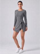 Polka Dot Long Sleeve Tie-Waist Skort Dress