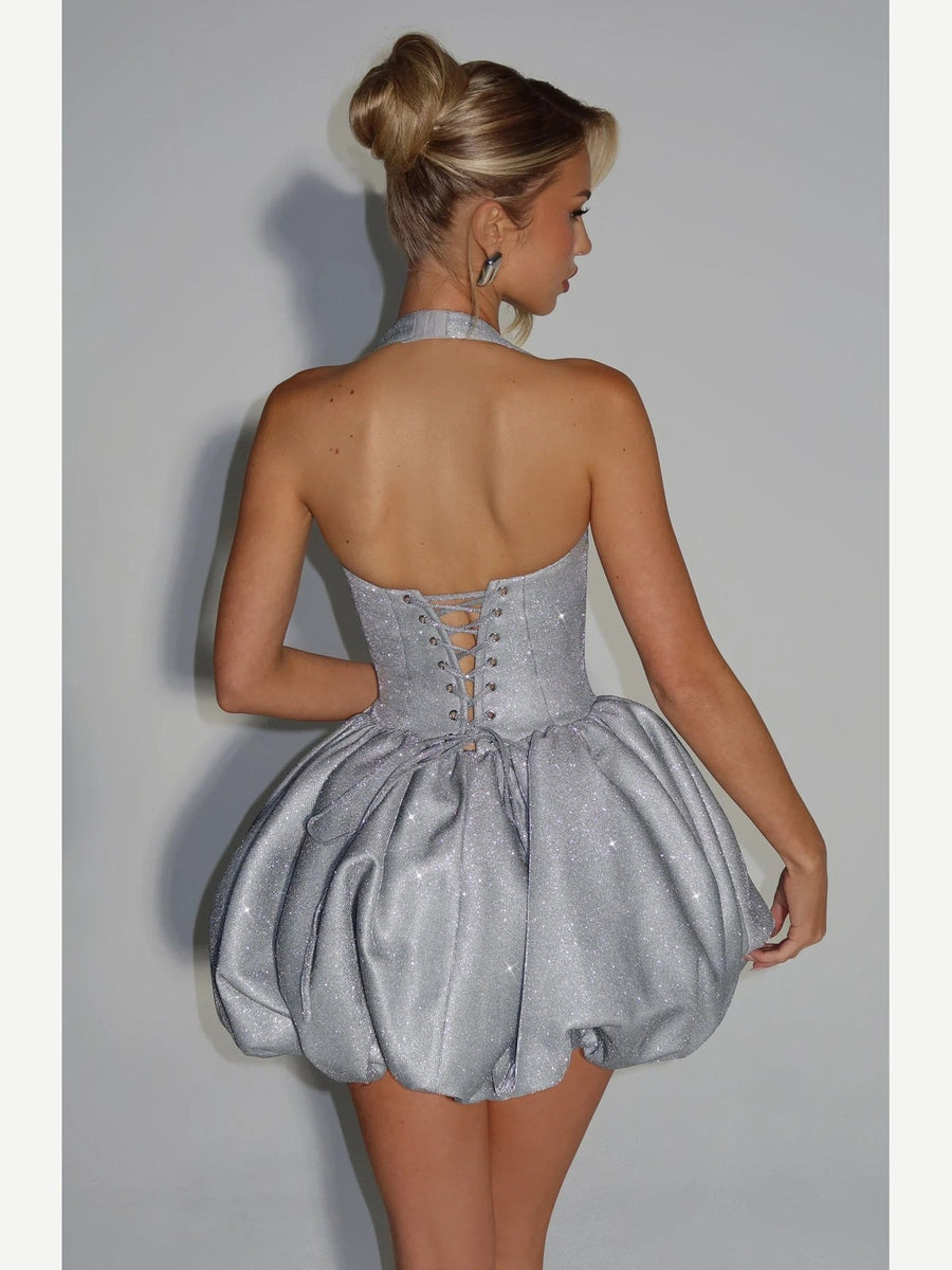 Glitter Halter Corset Bubble Mini Dress