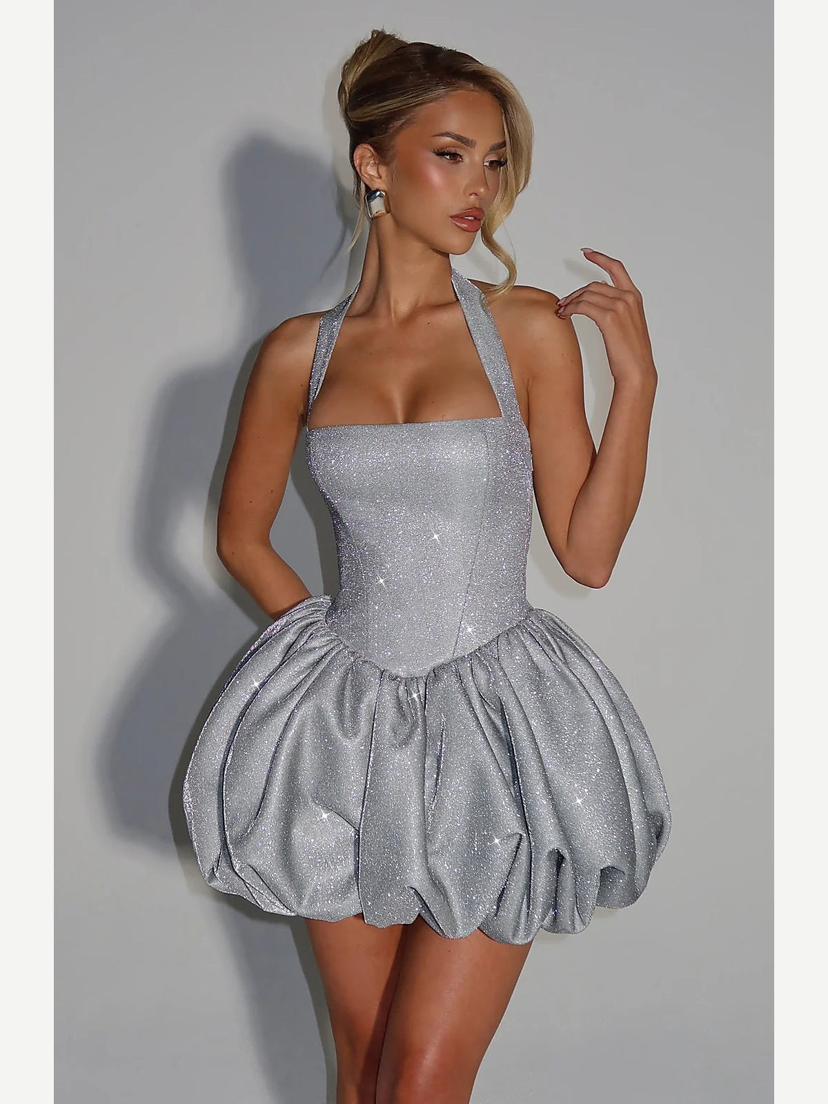 Glitter Halter Corset Bubble Mini Dress