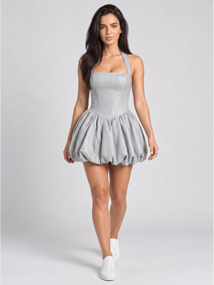 Glitter Halter Corset Bubble Mini Dress