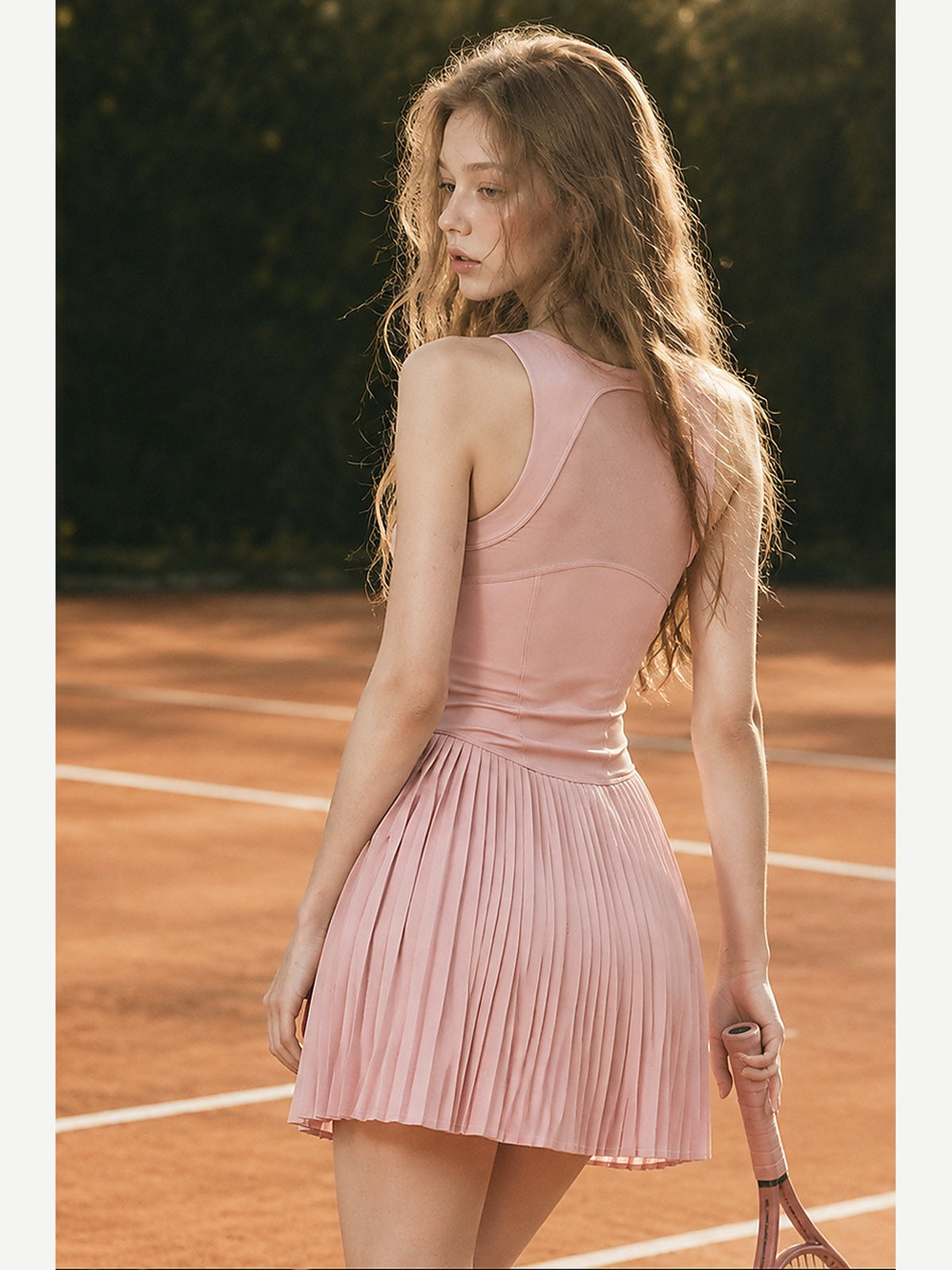 Women's Pleated Tennis Dress with Removable Long-Sleeve Shrug
