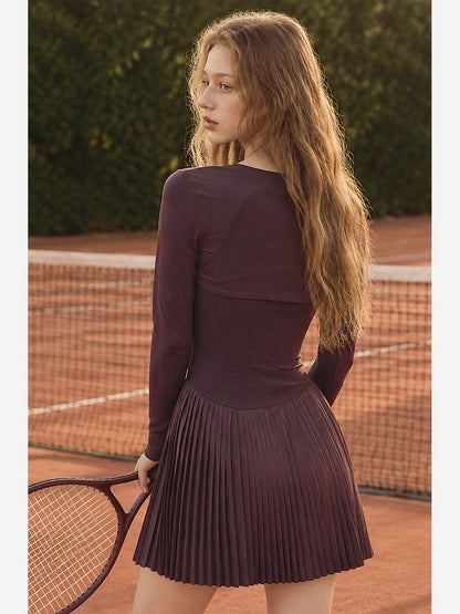 Women's Pleated Tennis Dress with Removable Long-Sleeve Shrug