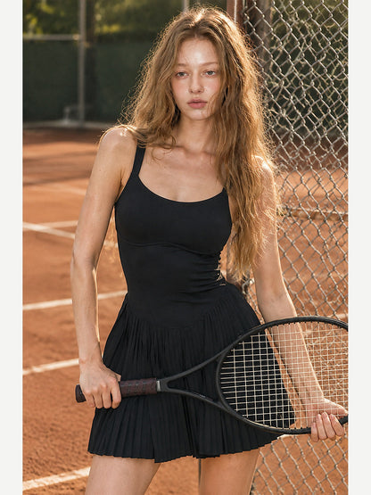 Women's Pleated Tennis Dress with Removable Long-Sleeve Shrug