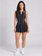 Women's Sleeveless Polo Collar Tennis Dress with Pleated Skirt