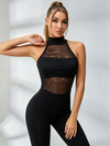 Mesh-Panel High-Neck Halter Workout Set