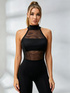Mesh-Panel High-Neck Halter Workout Set