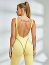 Ribbed Contour-Stitched Low-Back Jumpsuit