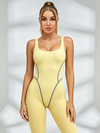 Ribbed Contour-Stitched Low-Back Jumpsuit