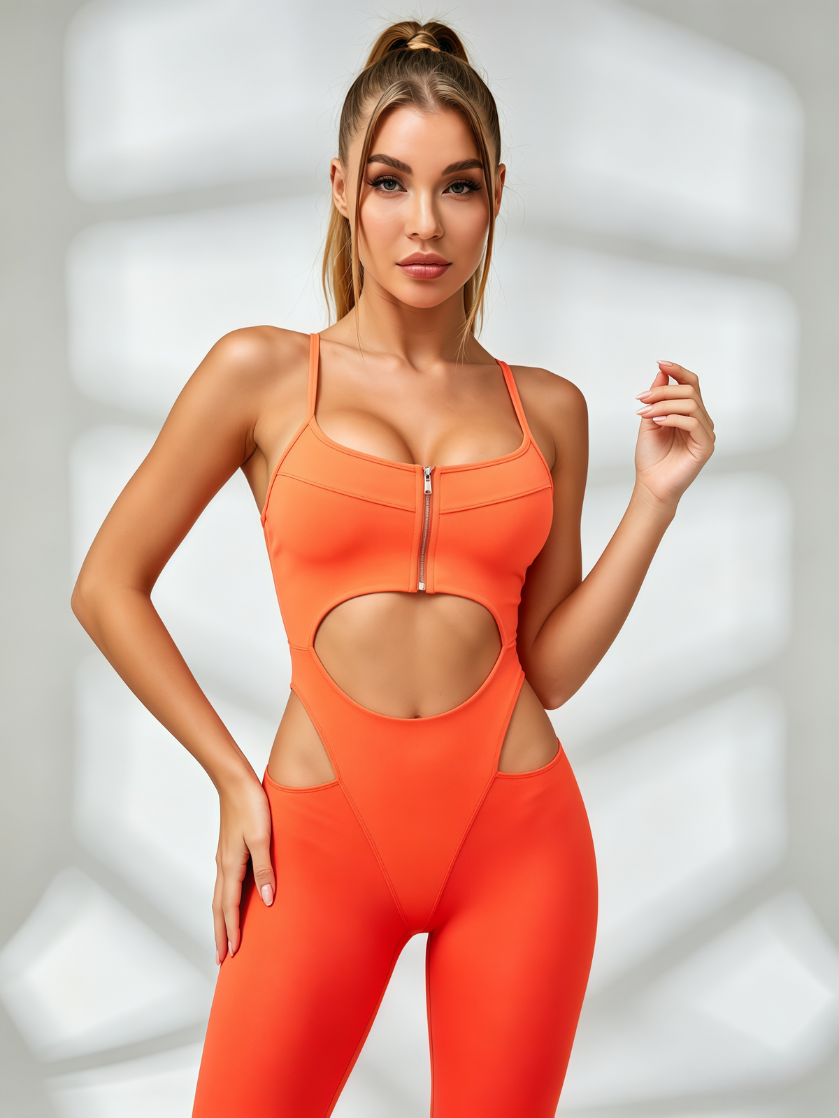 Half-Zip Cutout Compression Jumpsuit