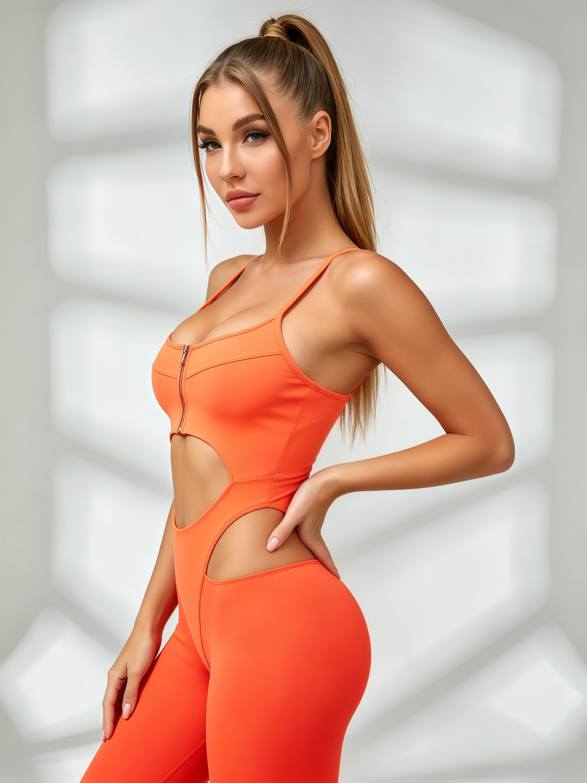 Half-Zip Cutout Compression Jumpsuit