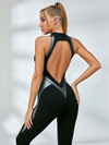 Faux Leather Panel Zip Front Sculpt Jumpsuit