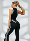 Half-Zip Split Flare Jumpsuit