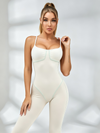 Cream Bust Panel Mint Piping Full Length Jumpsuit