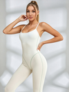 Basic Scoop Neck Mint Piping Full Length Jumpsuit