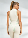 Sleeveless Half Zip Stand Collar Full Length Jumpsuit