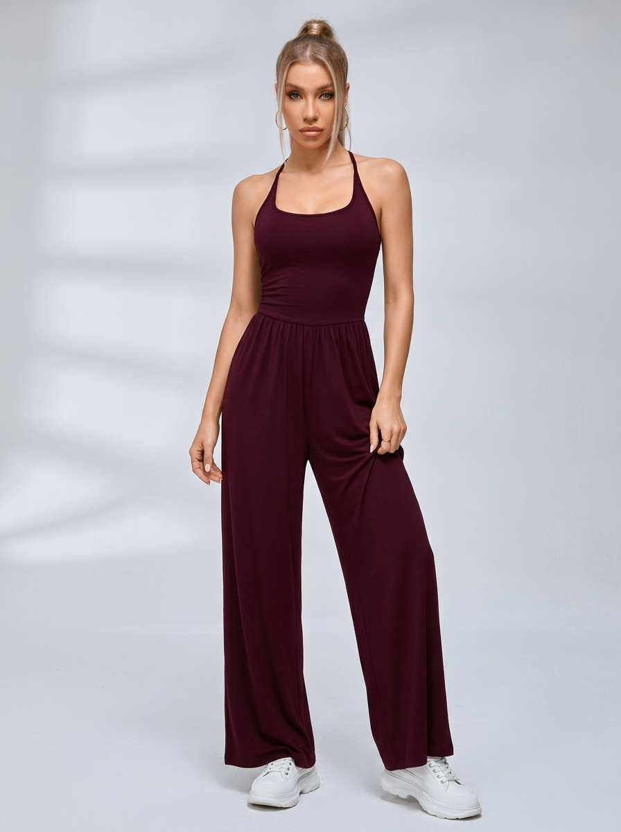 Criss Cross Back Cutout Wide Leg Jumpsuit
