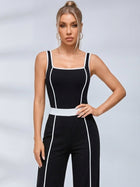 Contrast Piping Wide Leg Jumpsuit