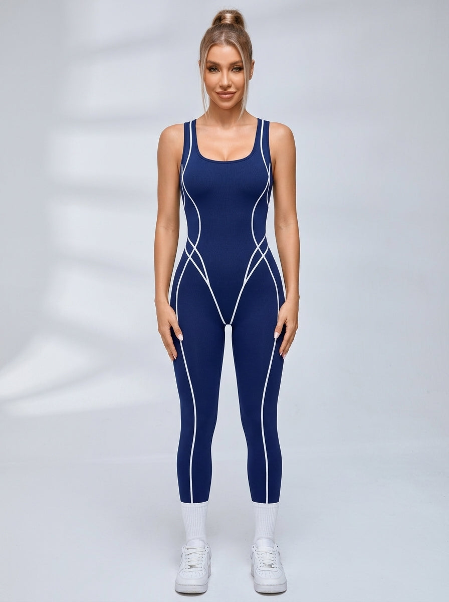 Contrast Piping Sleeveless Workout Jumpsuit