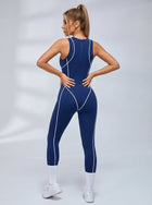 Contrast Piping Sleeveless Workout Jumpsuit