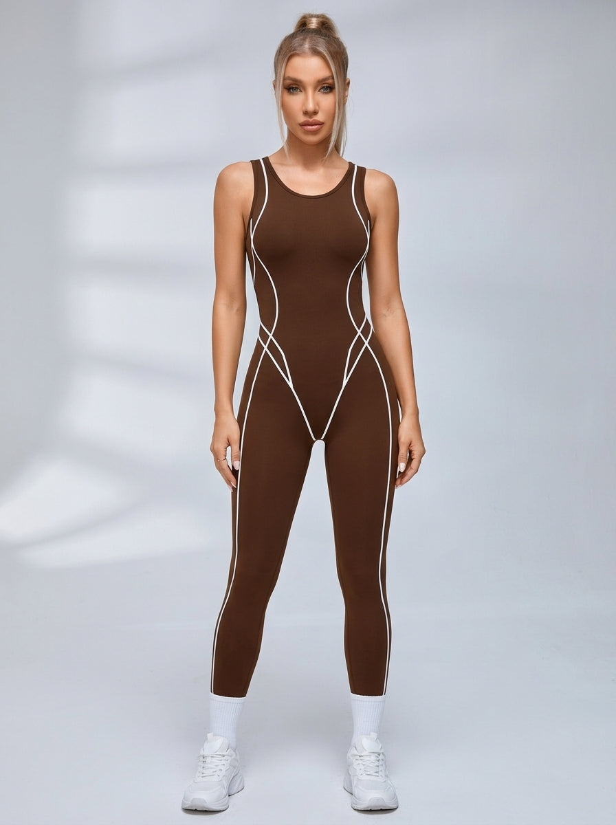 Contrast Piping Sleeveless Workout Jumpsuit