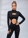 Half Zip Cutout Waist Long Sleeve Flared Jumpsuit