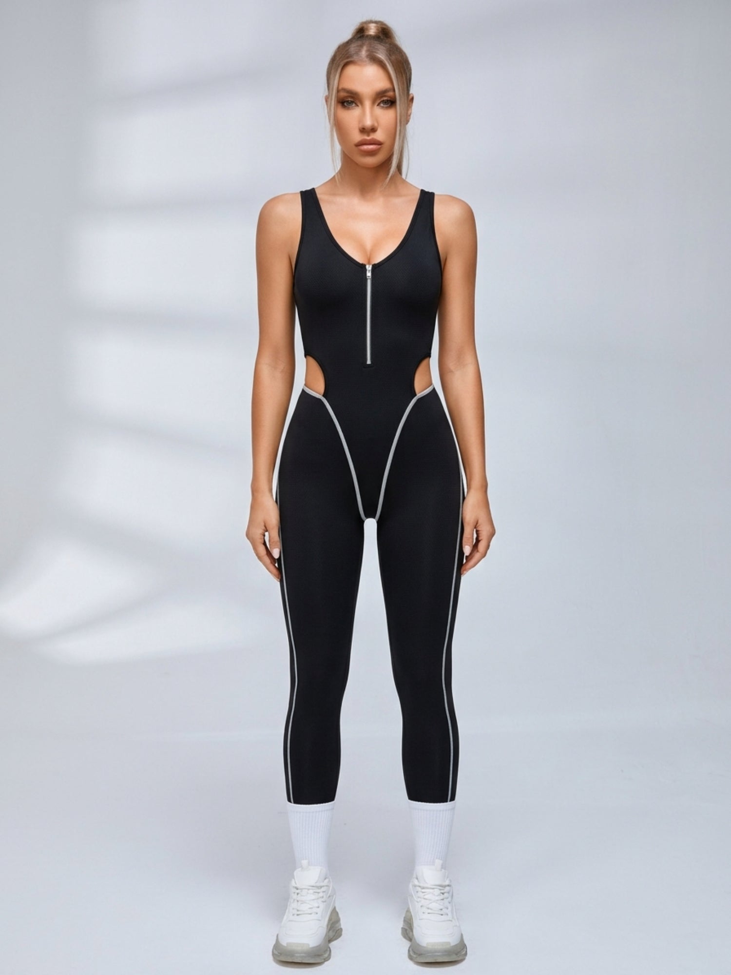 U-Back Hollow Out Waist Bodycon Fitness Jumpsuit