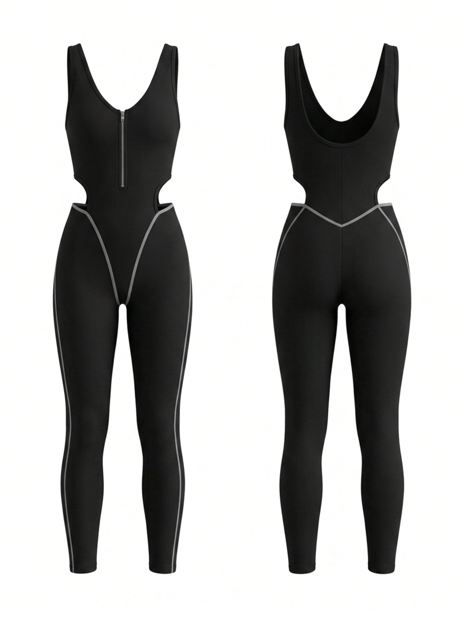 U-Back Hollow Out Waist Bodycon Fitness Jumpsuit