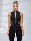 Sleeveless Half Zip Color Block Flared Jumpsuit
