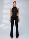 Sleeveless Half Zip Color Block Flared Jumpsuit