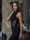 Sleeveless Half Zip Color Block Flared Jumpsuit