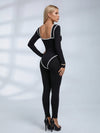 Sweetheart Neckline Long Sleeve Yoga Jumpsuit