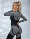 Color Block Half Zip Long Sleeve Fitness Jumpsuit