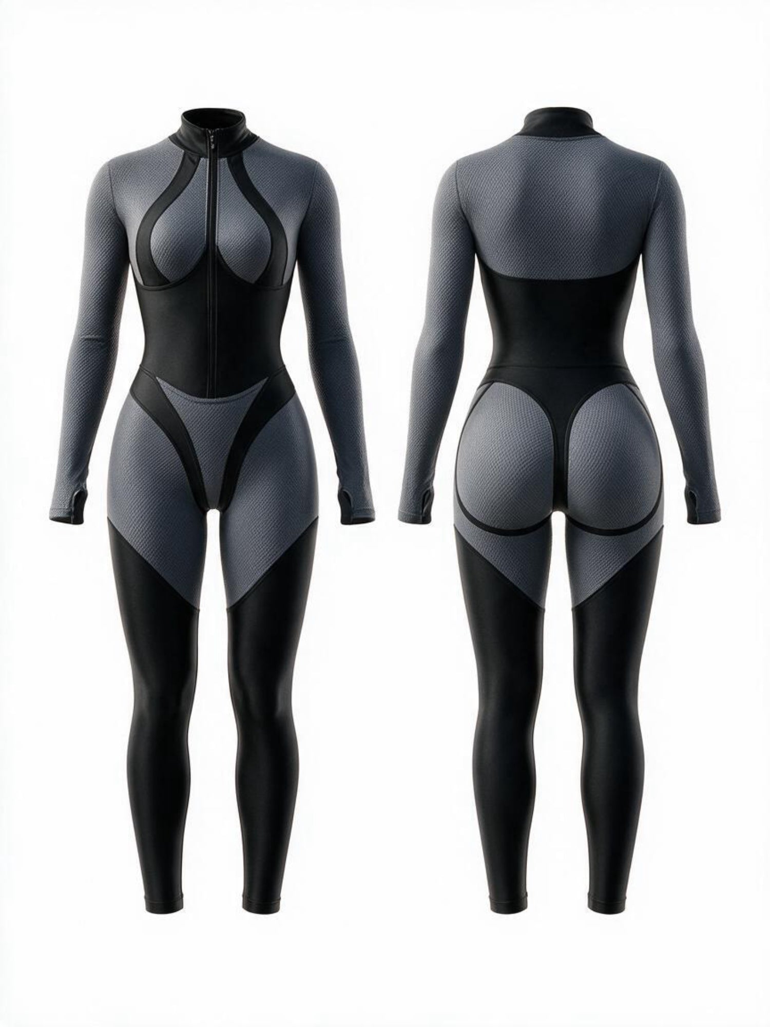 Color Block Half Zip Long Sleeve Fitness Jumpsuit