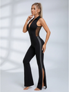 High Stretch See‑Through Back Flare Jumpsuit