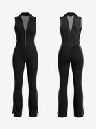 High Stretch See‑Through Back Flare Jumpsuit