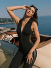 High Stretch See‑Through Back Flare Jumpsuit