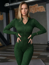 Half‑Zip Long Sleeve Printed Bodycon Jumpsuit