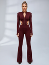 Zip Front Cutout Long Sleeve Flare Leg Jumpsuit