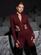 Zip Front Cutout Long Sleeve Flare Leg Jumpsuit